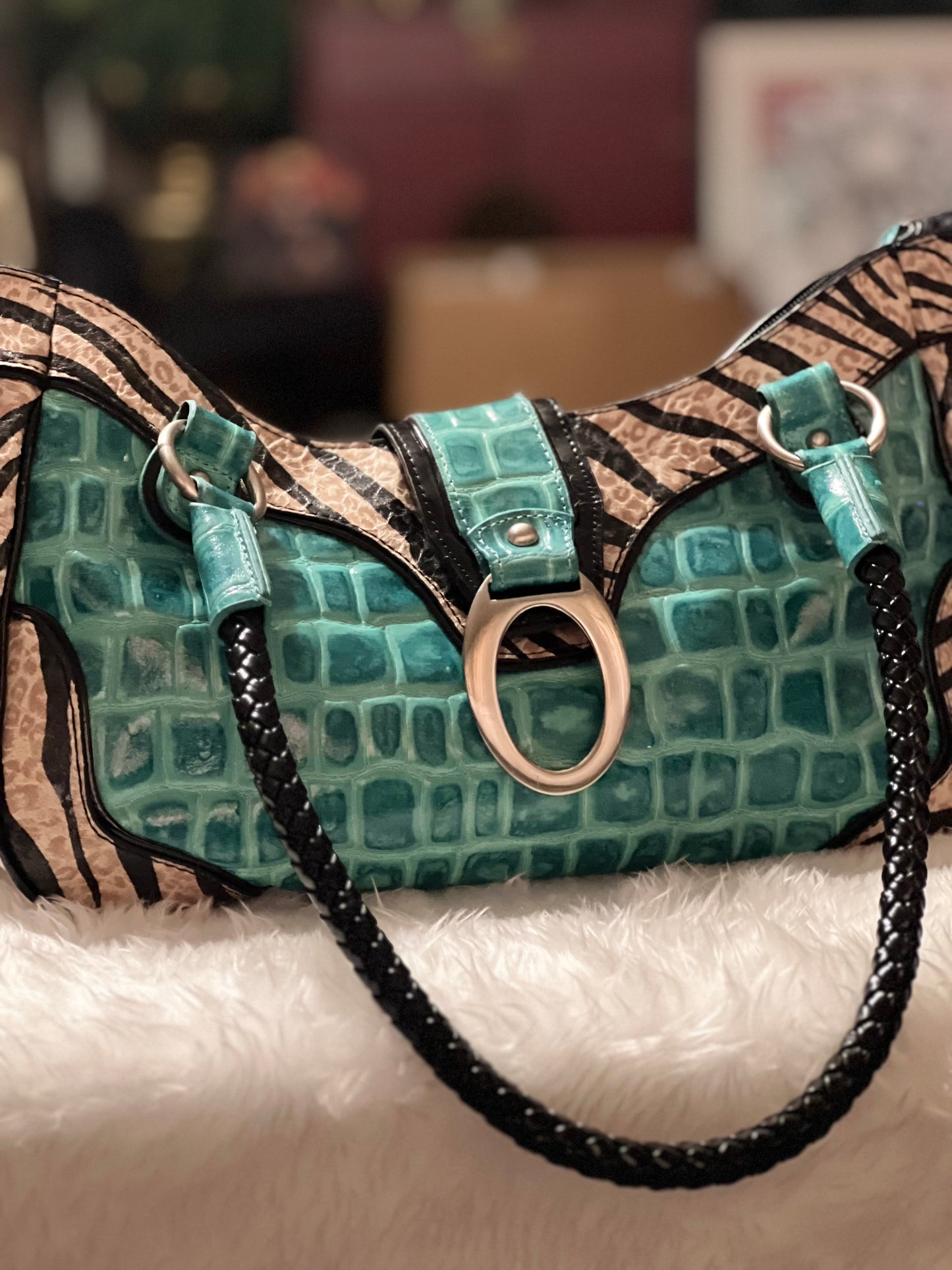 MC Teal & Zebra Print Purse