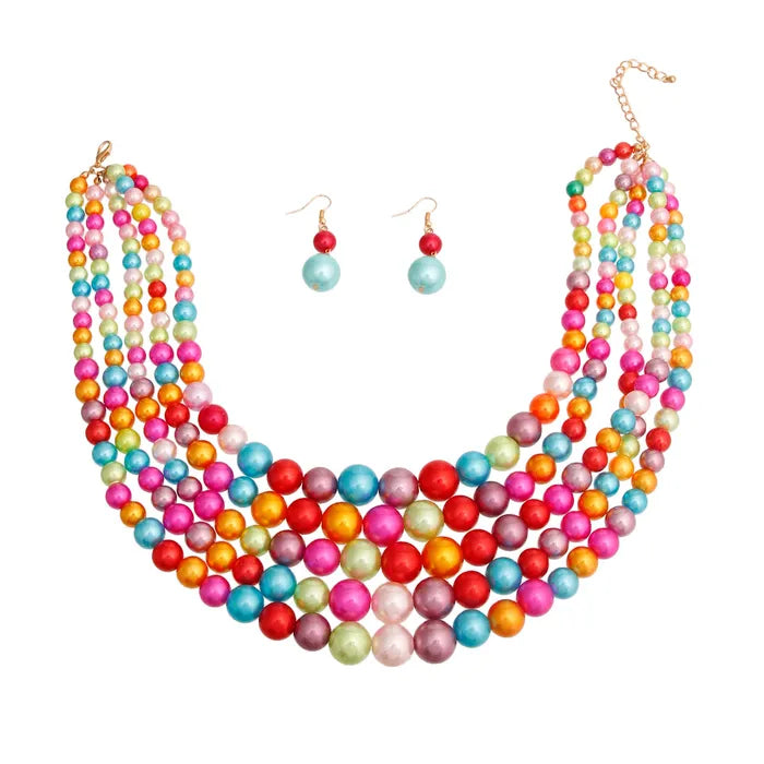 Multicolored Pearl Necklace Set