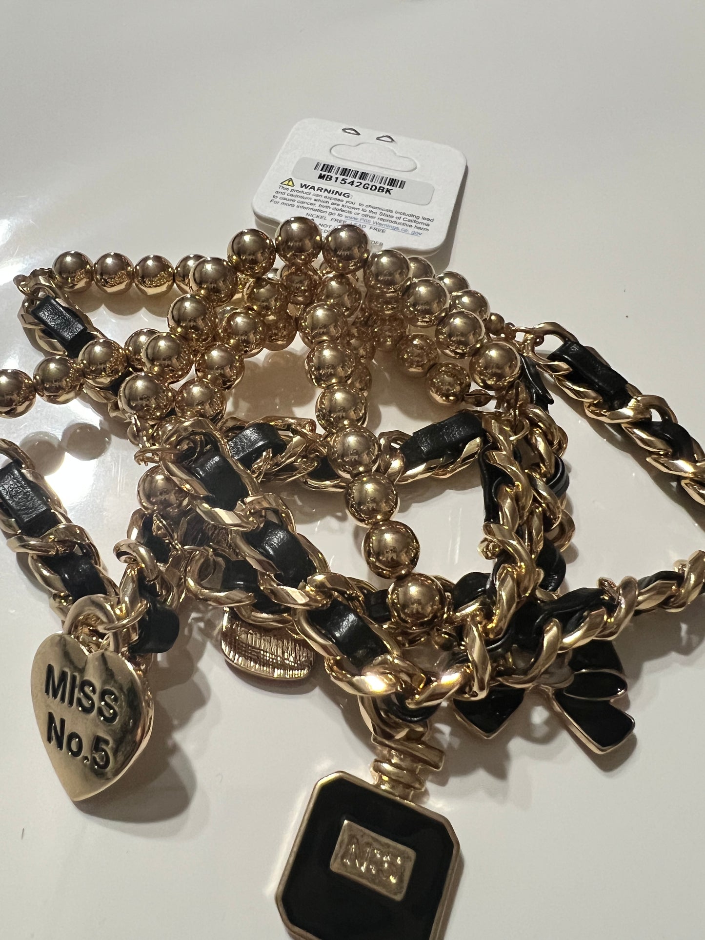 Black n Gold Stretch Charm Bracelet Set of 5