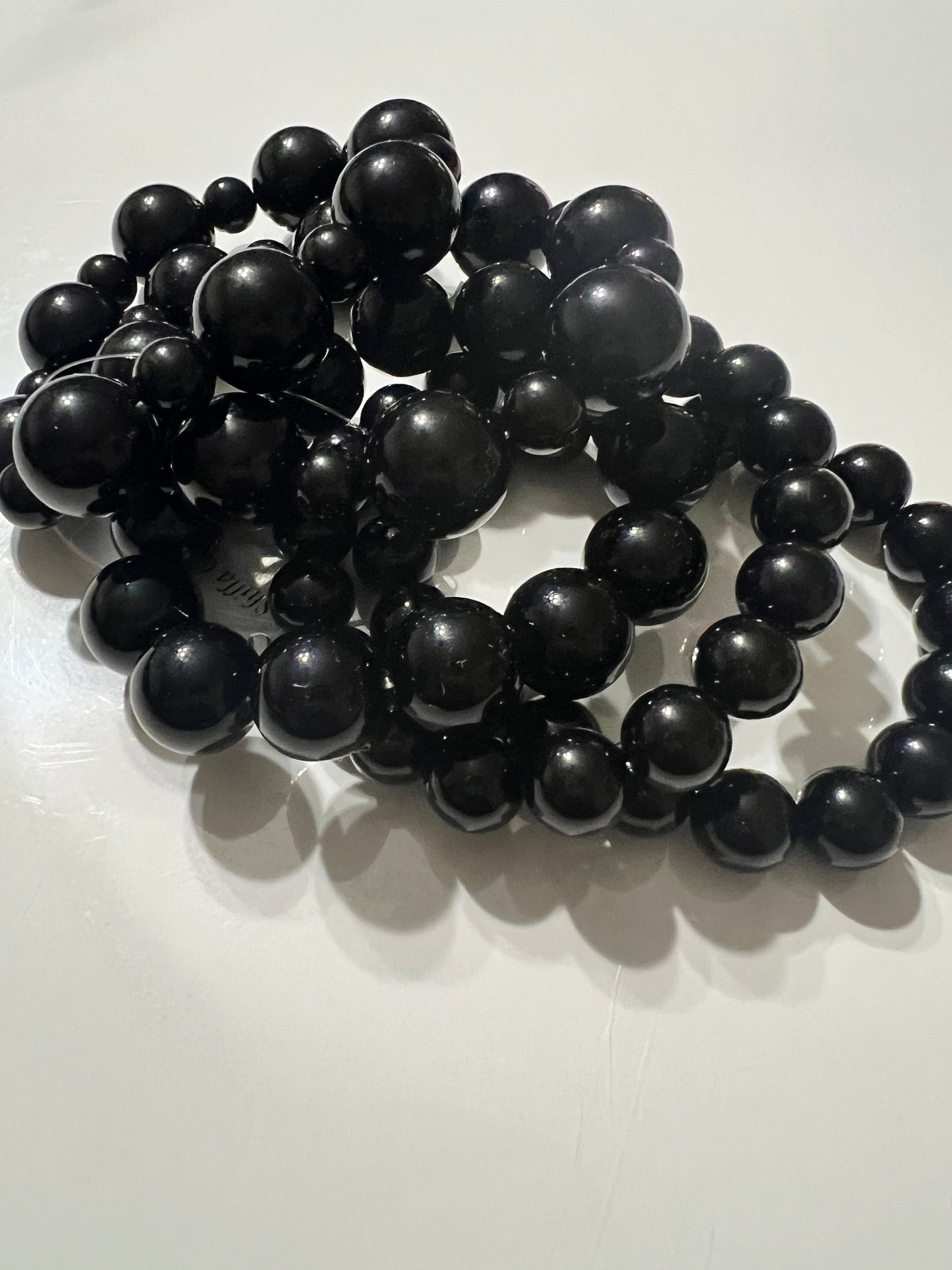 “Bonita” Black Beaded Bracelet Set of 5 Stretch Bracelets