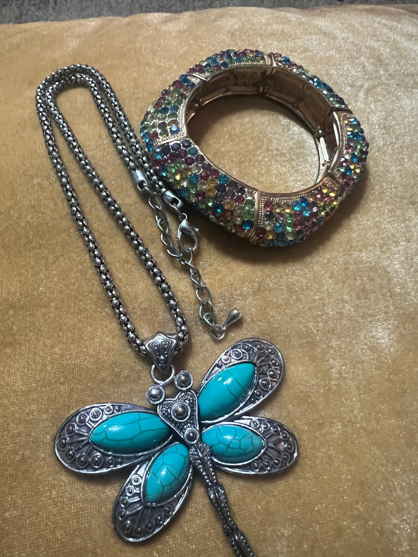 Bling Stretch Bangle and Dragonfly Necklace
