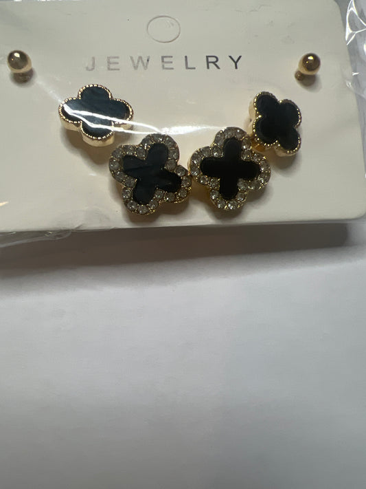 Black n Gold 3 Piece Clover Earrings