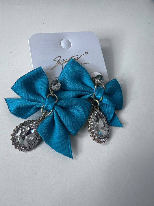 Teal Ribbon Bling Earrings