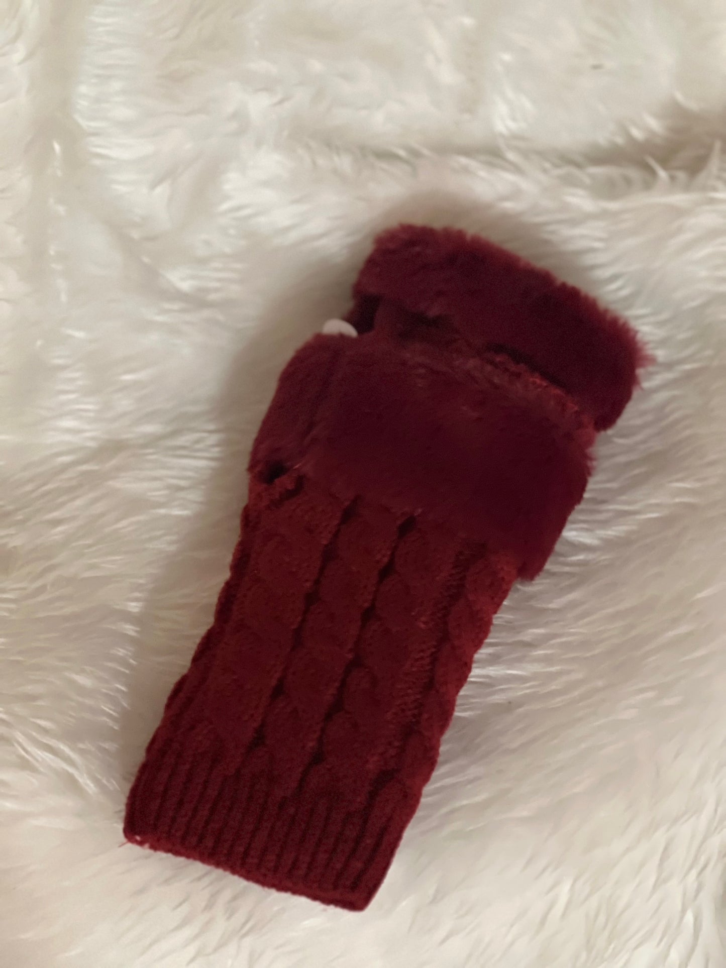 Faux fur Fingerless Red Gloves