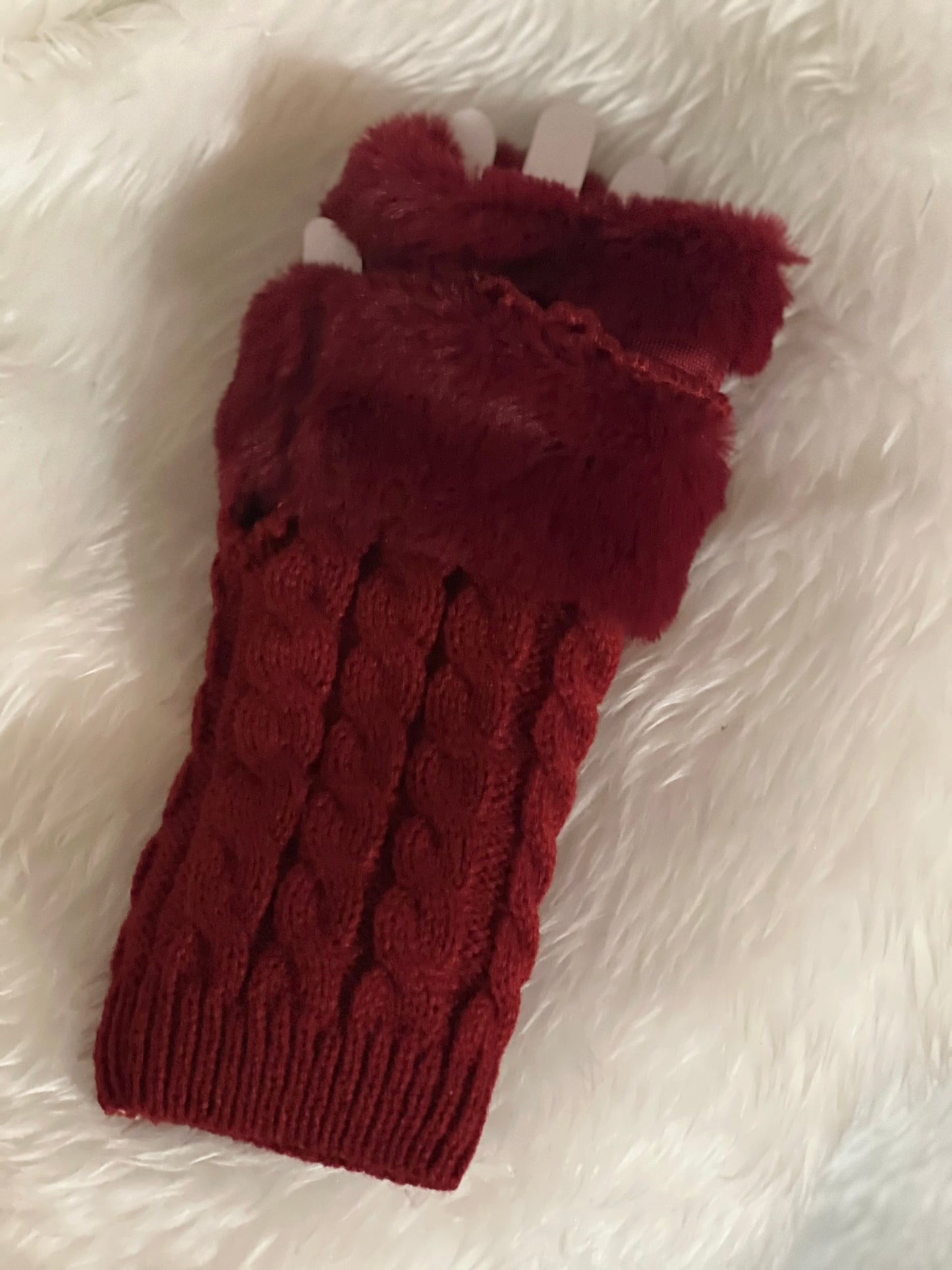Faux fur Fingerless Red Gloves