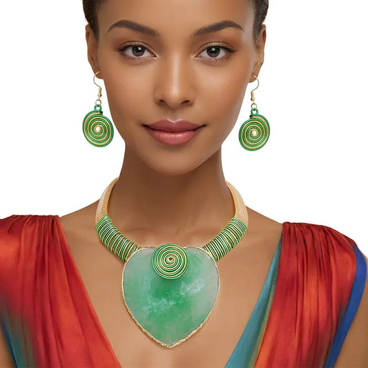 “Grace” Green Mesh Necklace Set