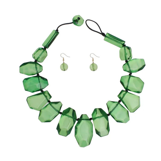 “Gloria” Chunky Green Necklace Set