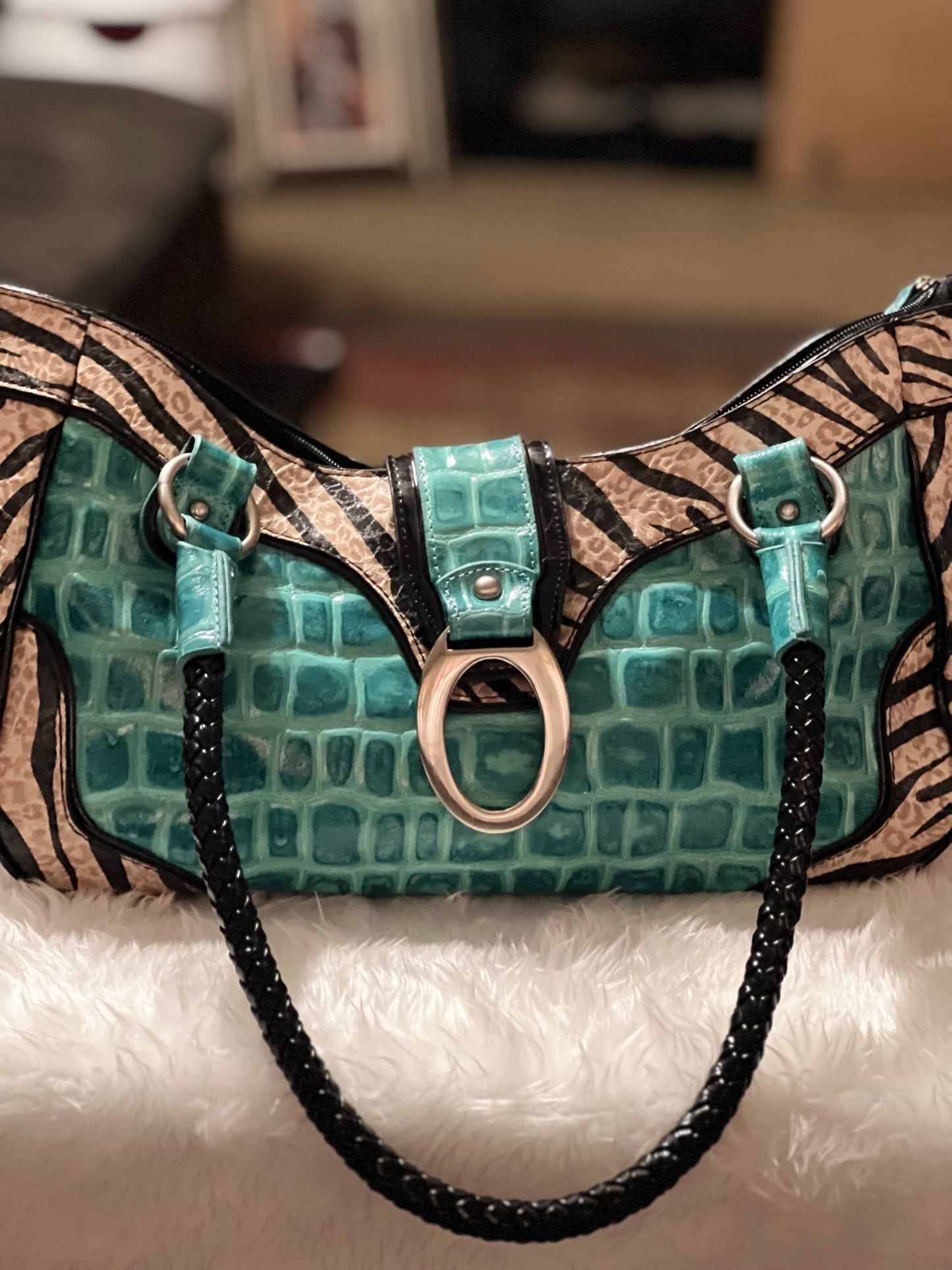MC Teal & Zebra Print Purse