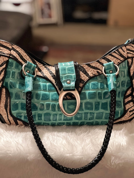 MC Teal & Zebra Print Purse