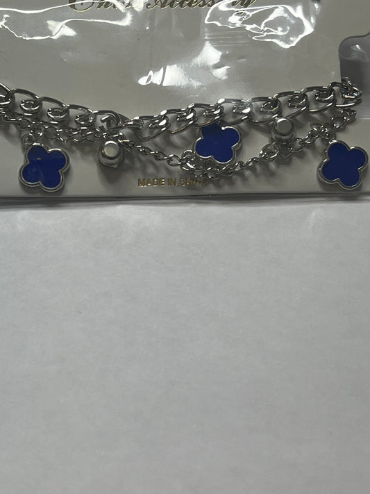 Blue n Silver Double Strand Clover Bracelet