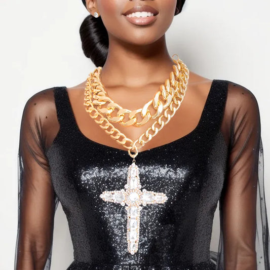 Genesis Oversized Bling Cross Necklace Set