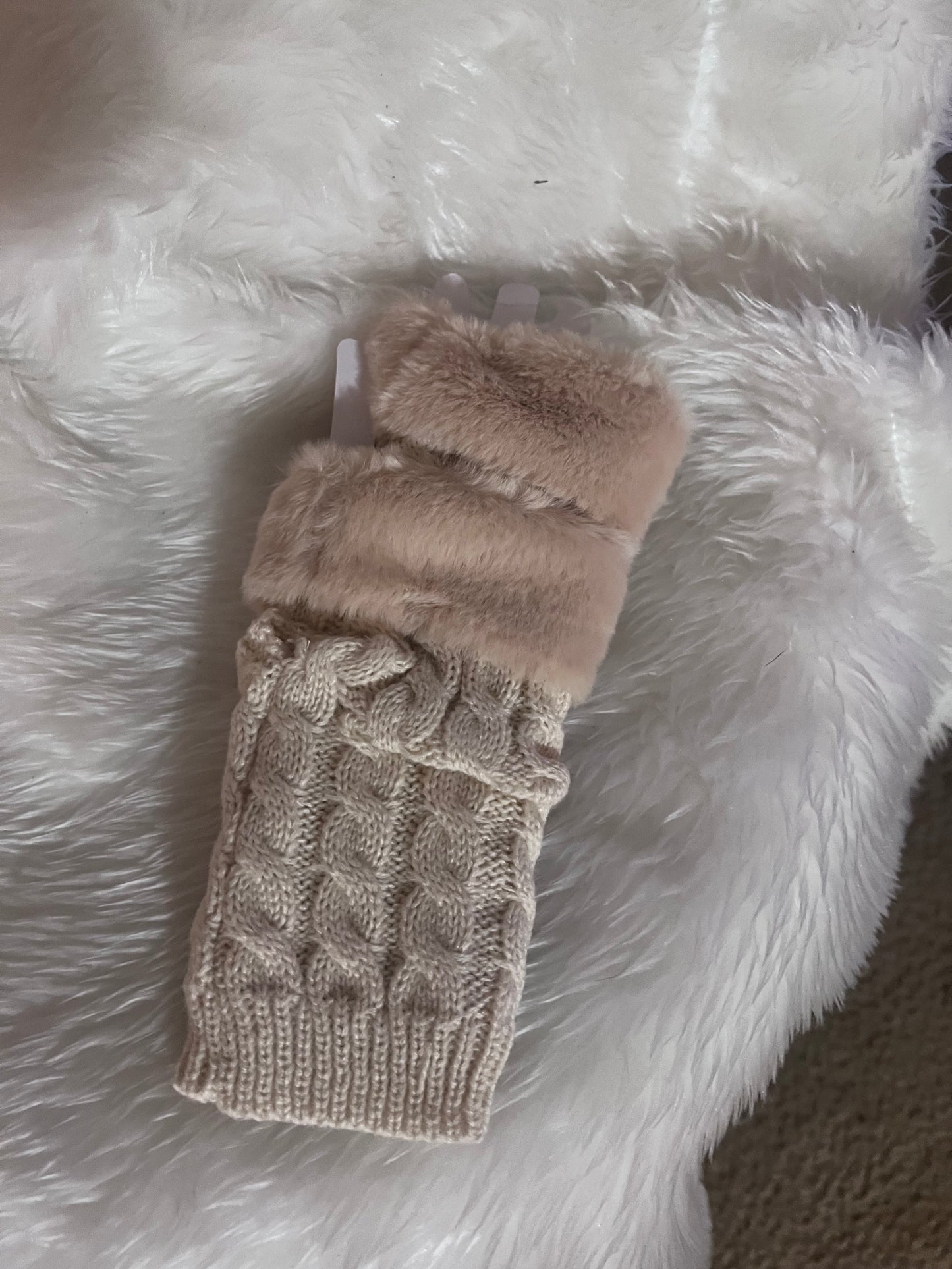Faux Fur Fingerless Gloves Tan
