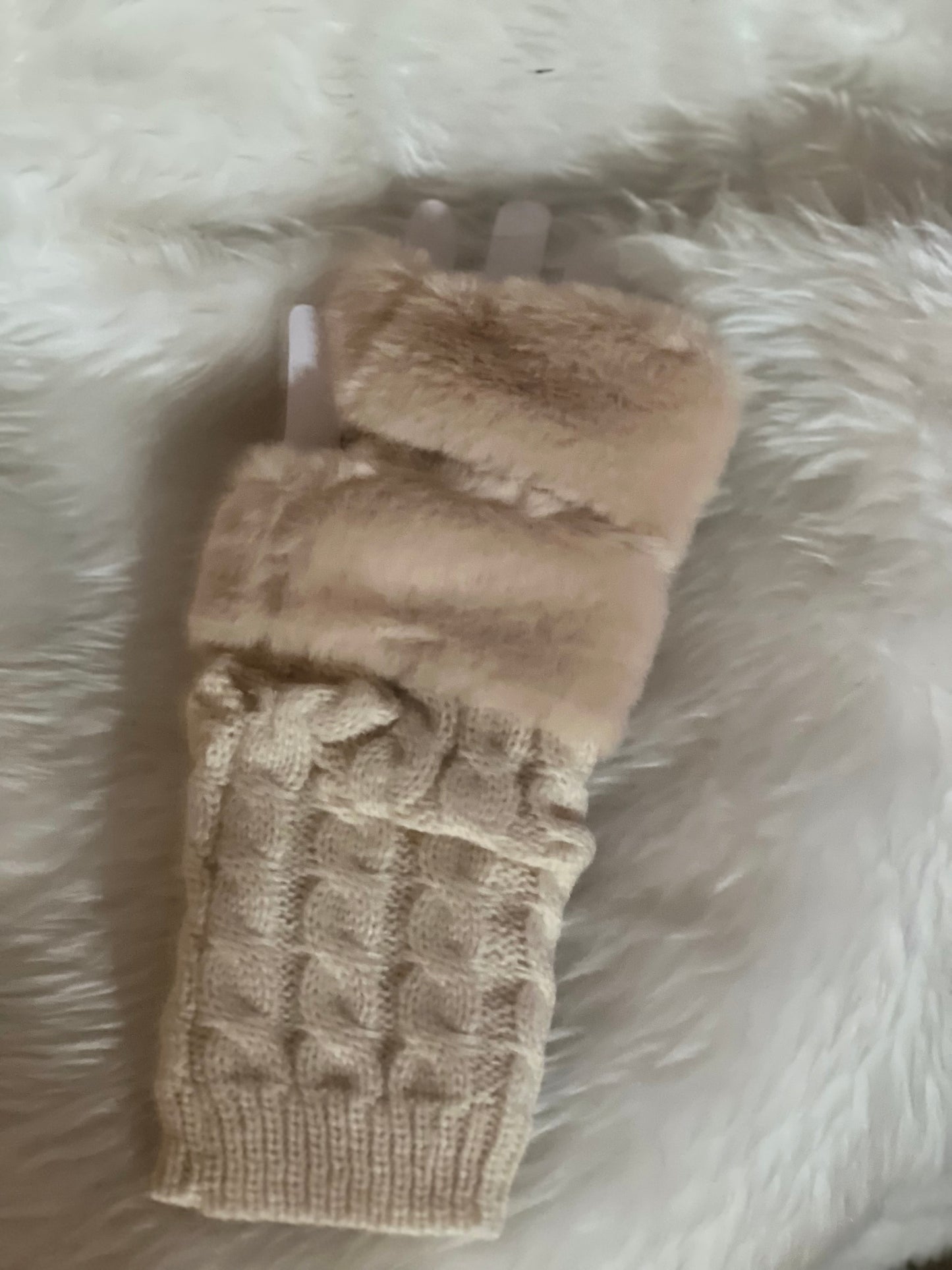 Faux Fur Fingerless Gloves Tan