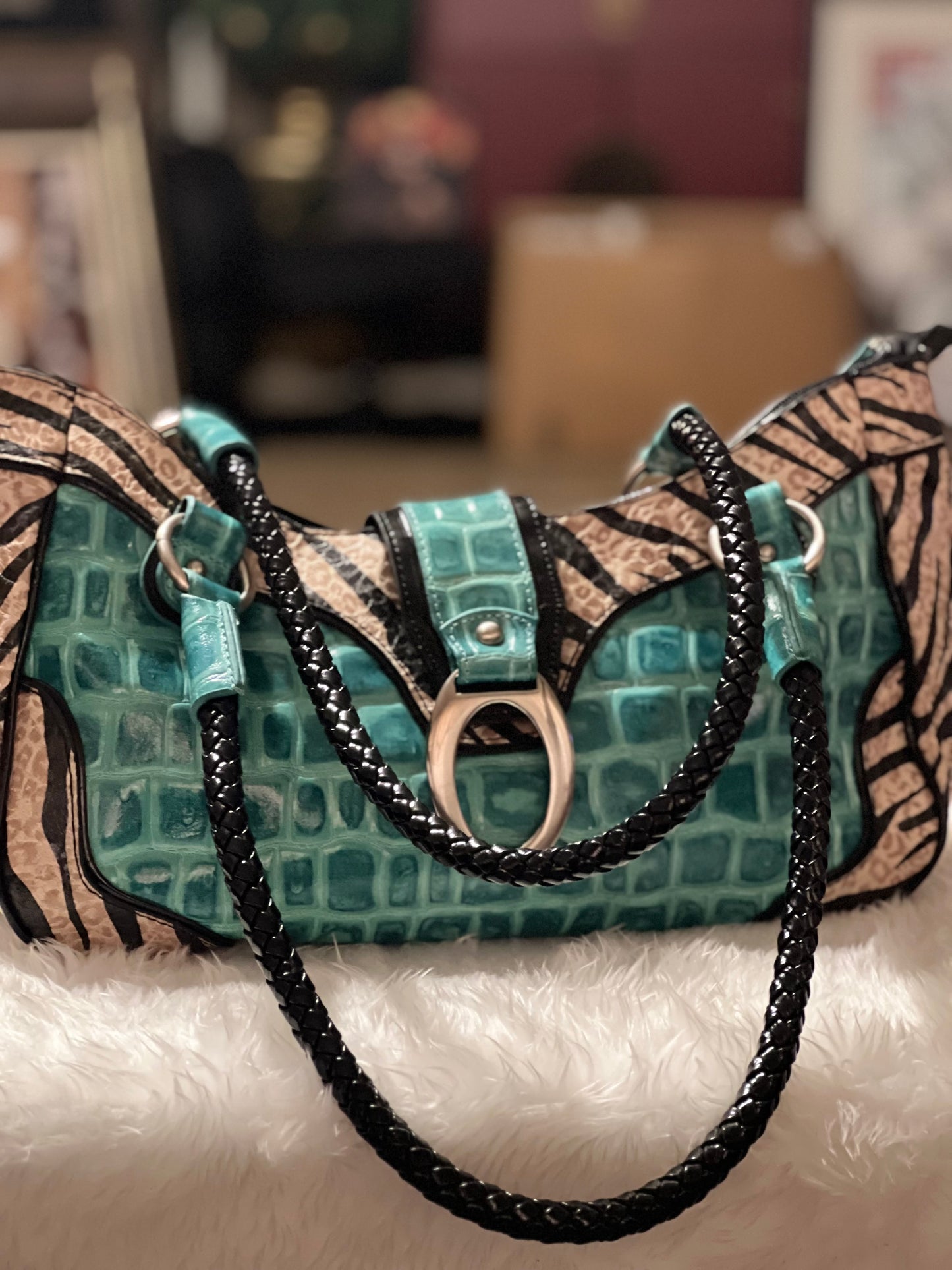MC Teal & Zebra Print Purse