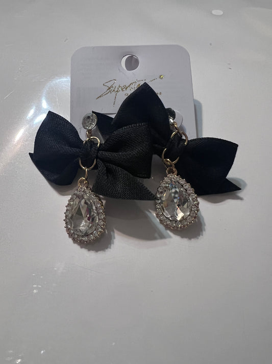 Black Bow Bling Earrings