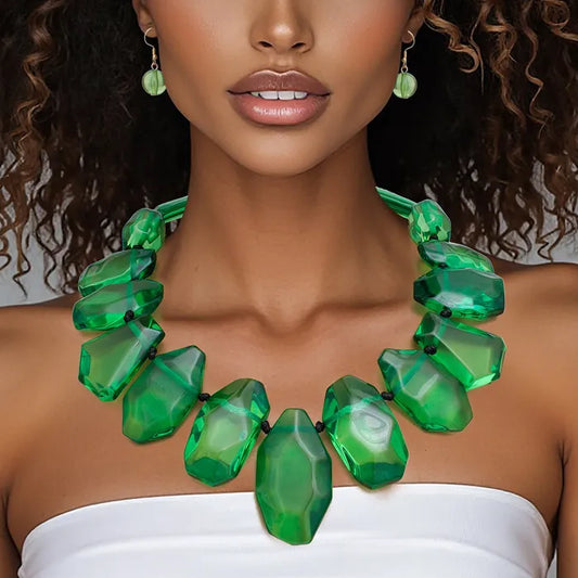 “Gloria” Chunky Green Necklace Set