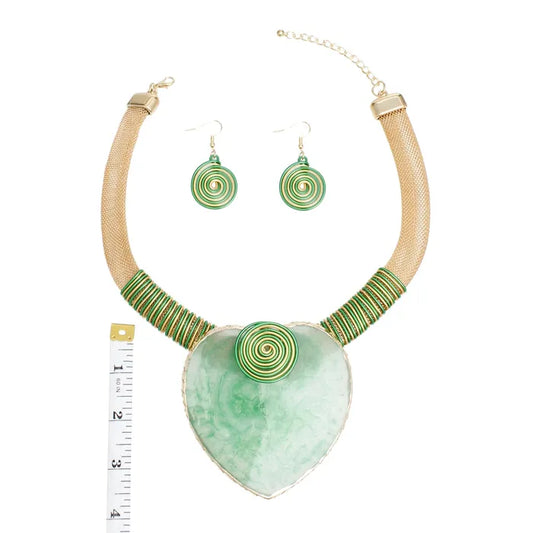 “Grace” Green Mesh Necklace Set