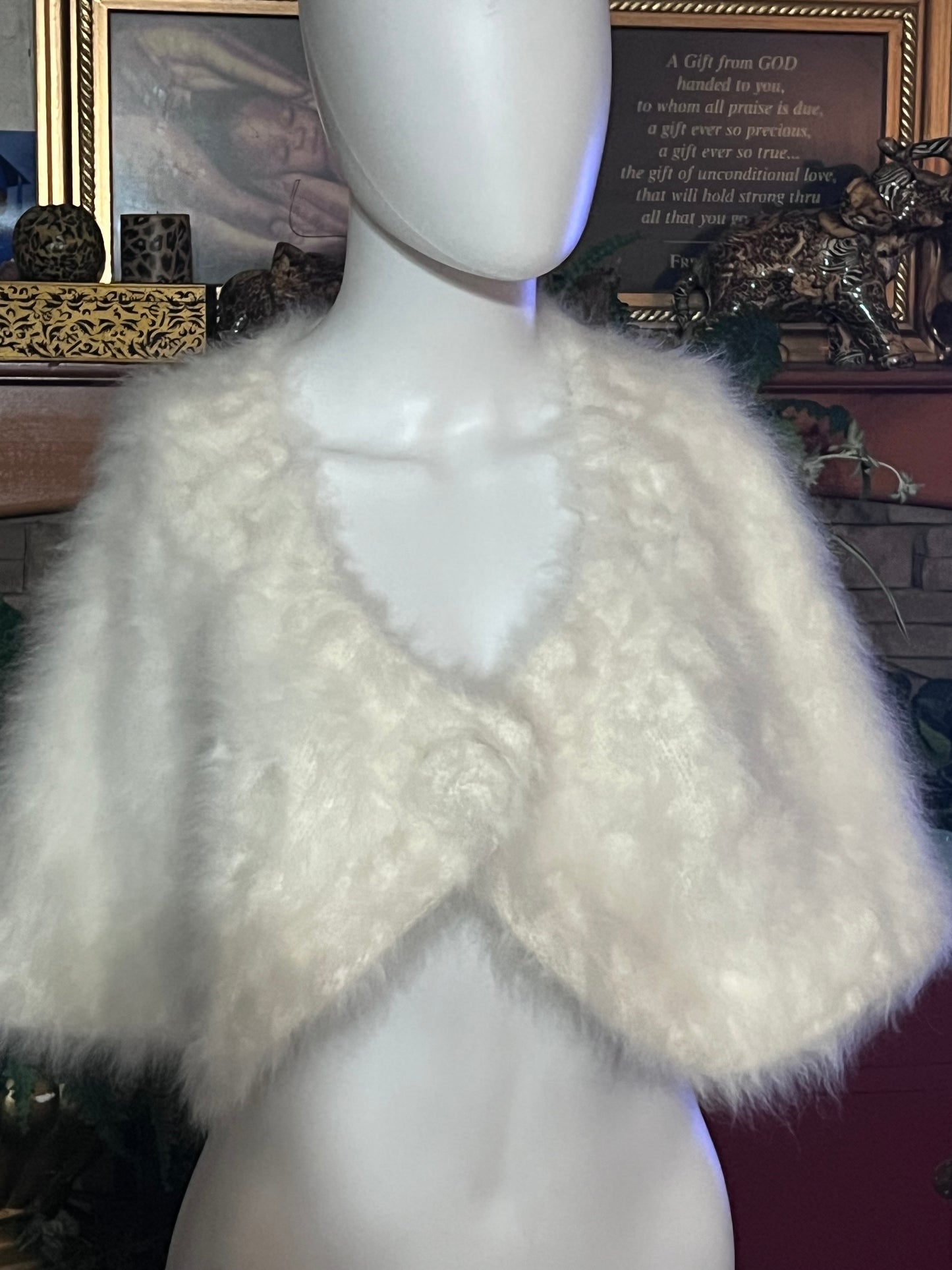 White Faux Fur Shrug XL