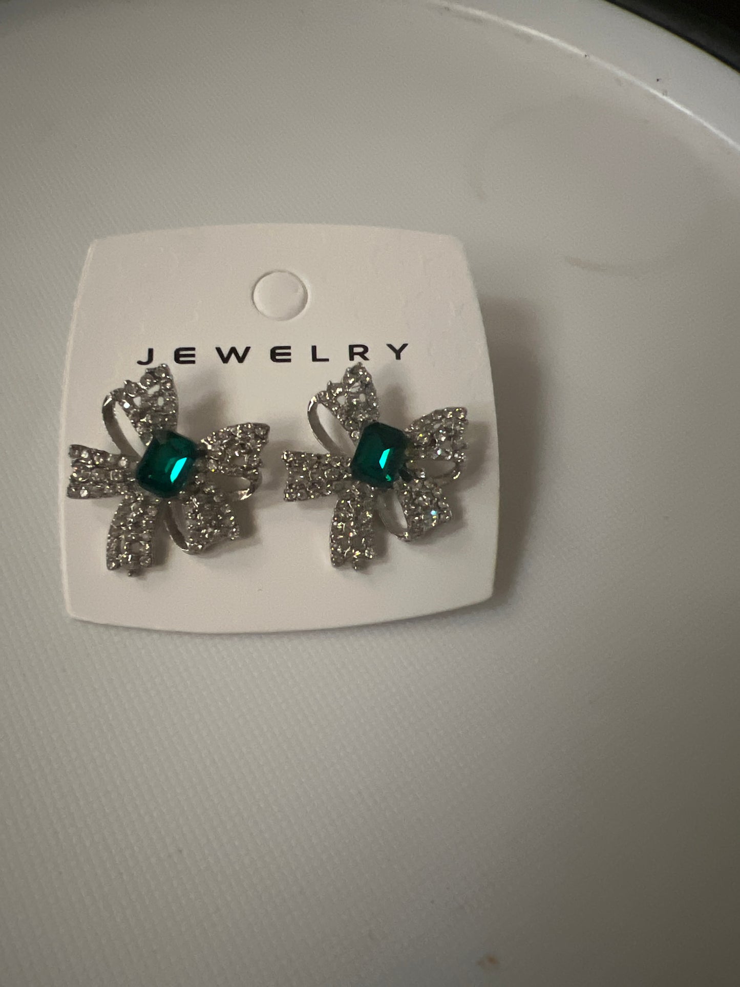 Green & Clear Bling Bow Earrings
