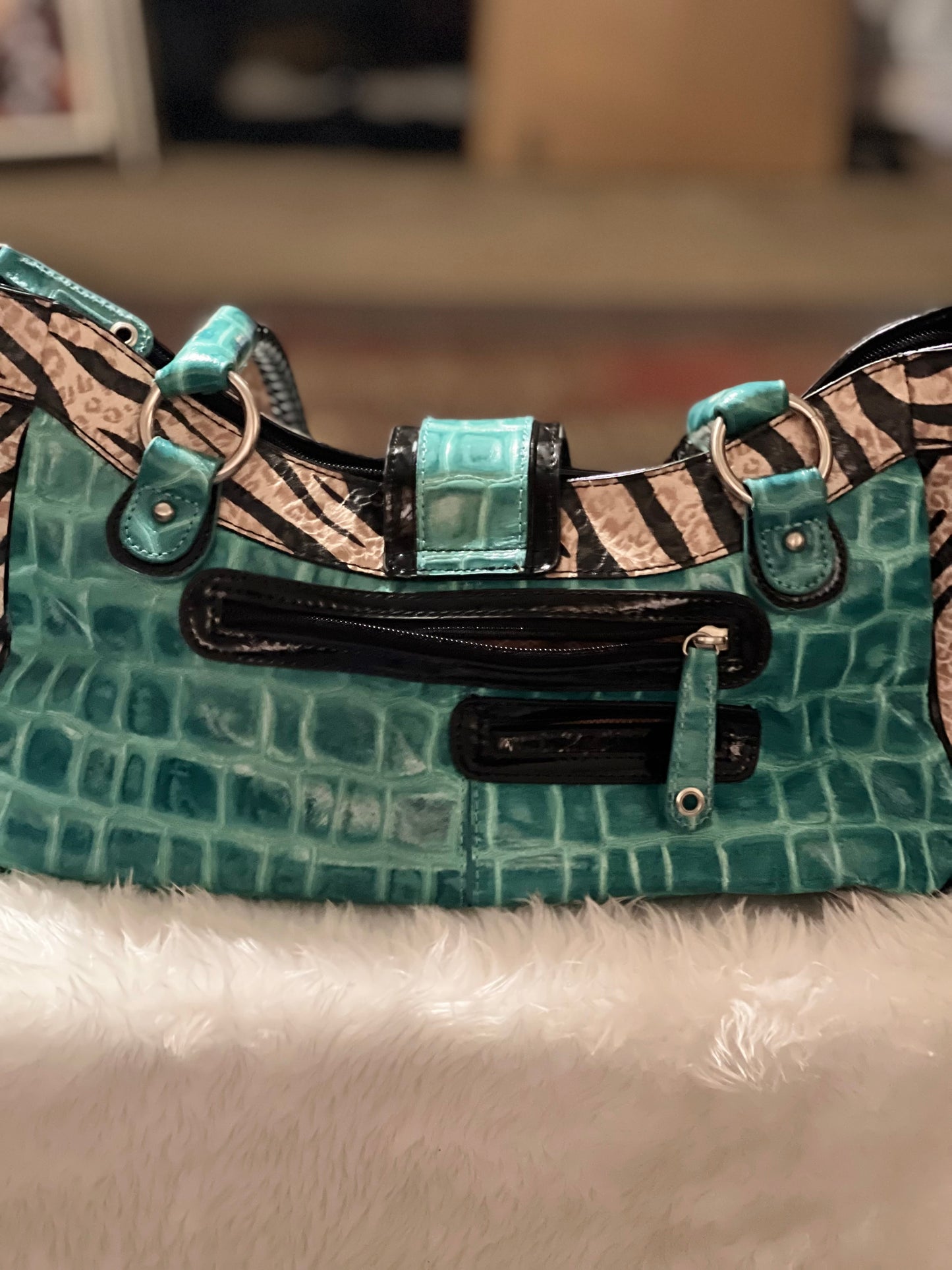 MC Teal & Zebra Print Purse
