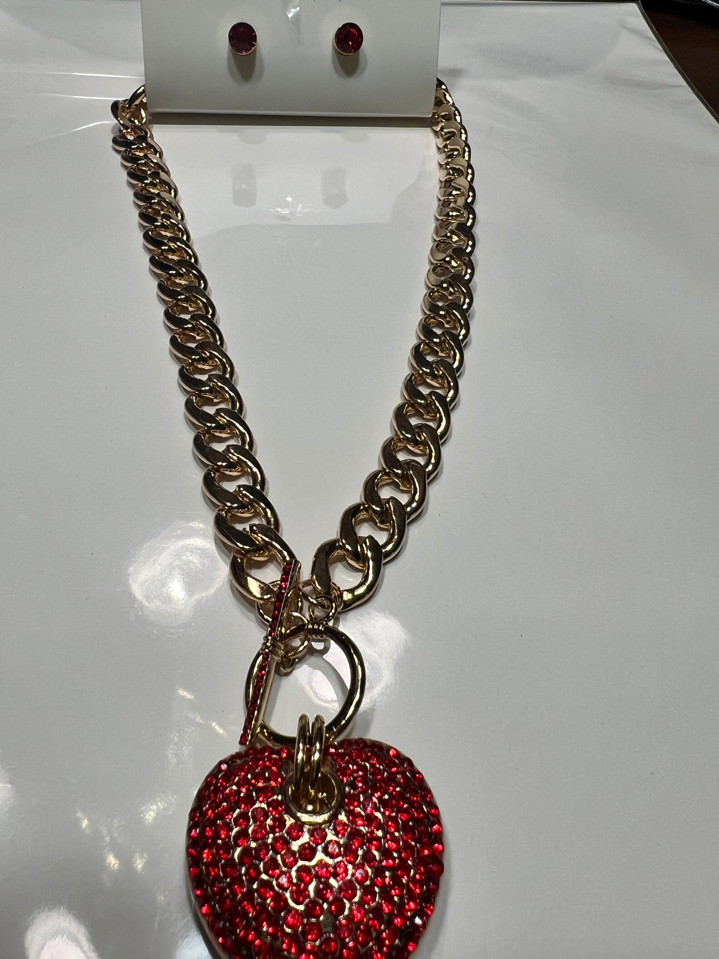 “Ruby” Goldtone Heart Necklace n Earrings