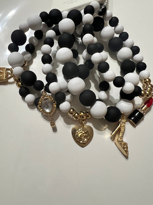 “Brenda” Black n White Stretch Bracelet Set of 5
