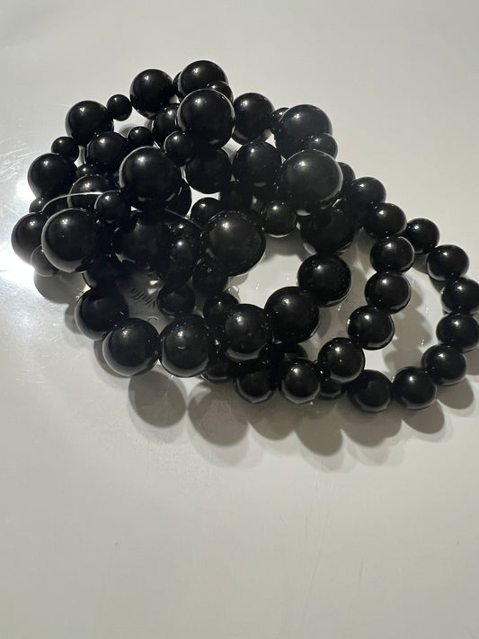 “Bonita” Black Beaded Bracelet Set of 5 Stretch Bracelets