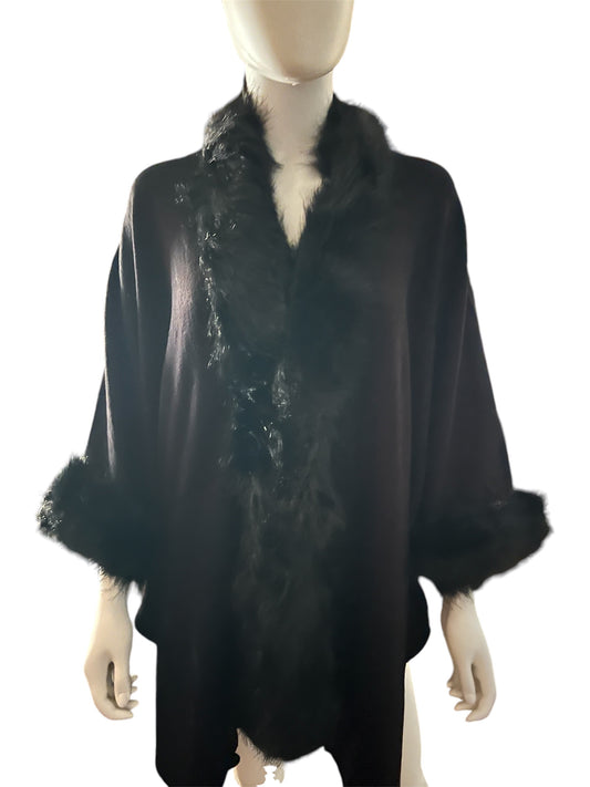 Black Wrap Trimmed In Faux Fur