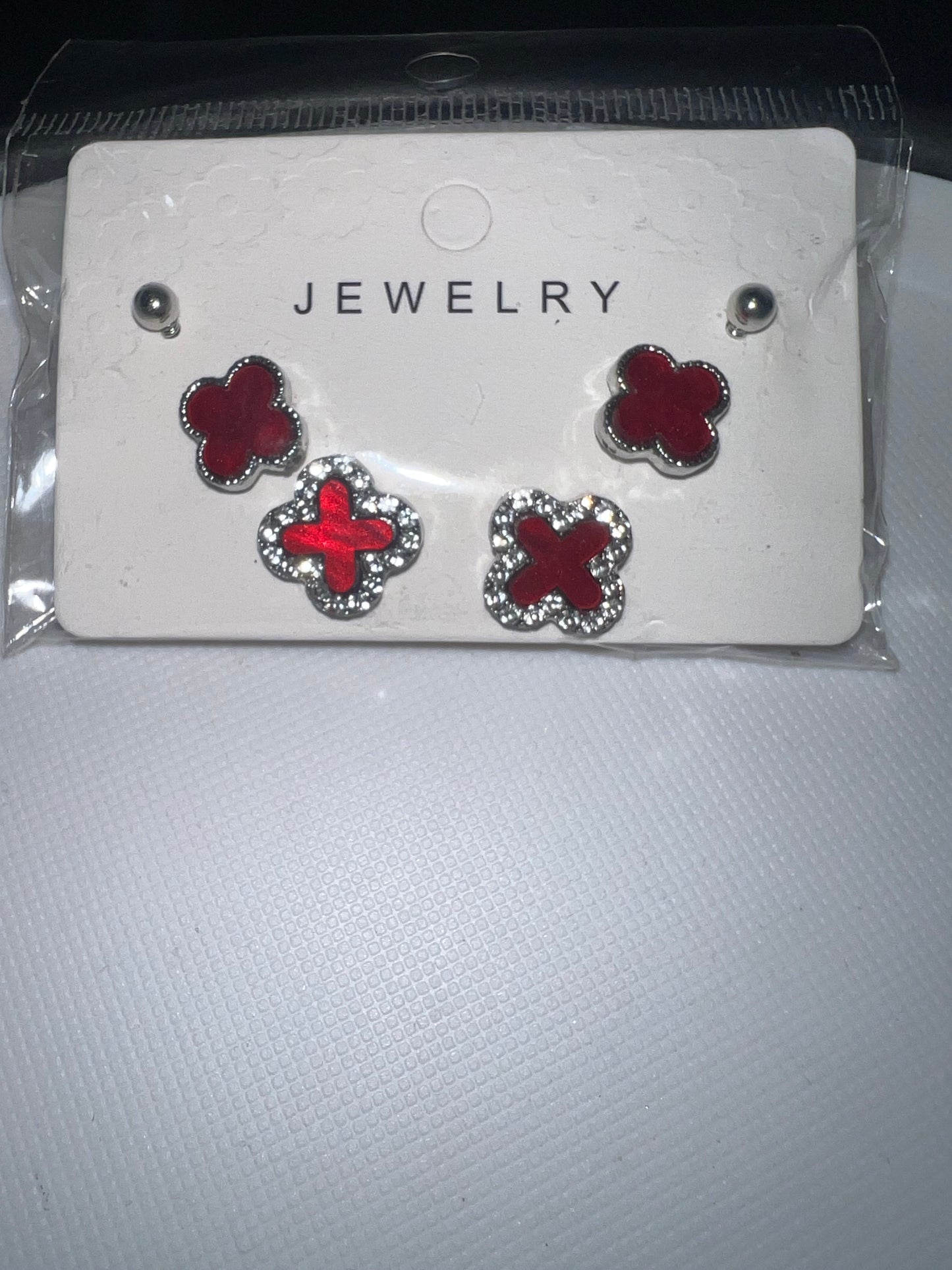 Red 3 Piece Clover Earrings
